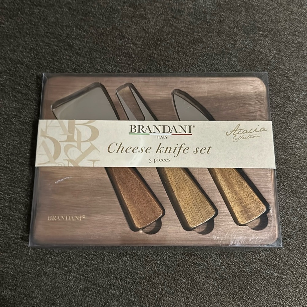 Brandani Acacia Cheese Knife Set Wood Cheese Board Cutlery Knife Set Charcuterie